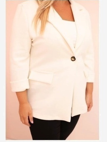 Sako z viskózy Plus Size s dlhým rukávom a golierom ecru