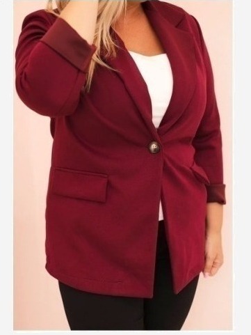 Dámska blazerka z viskózy Plus Size s dlhým rukávom a golierom slivková