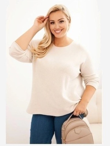 Dámsky sveter plus size s lodičkovým výstrihom béžový