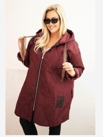 Dámska bunda Plus Size prešívaná s kapucňou a nápisom HOPE slivková