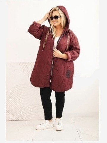 Dámska bunda Plus Size prešívaná s kapucňou a nápisom HOPE slivková