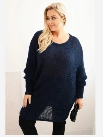 Dámsky sveter Plus Size s moherom pončo modrý