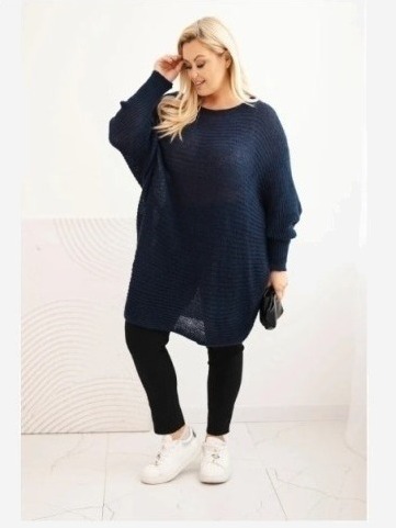 Dámsky sveter Plus Size s moherom pončo modrý
