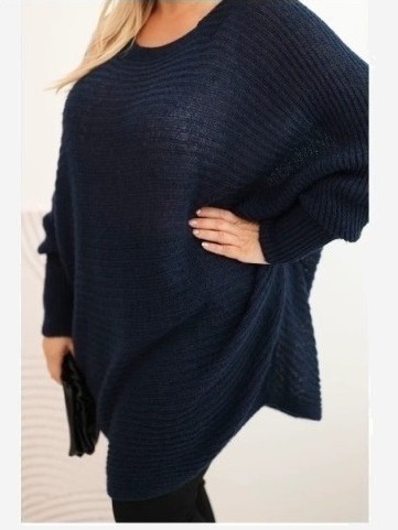Dámsky sveter Plus Size s moherom pončo modrý