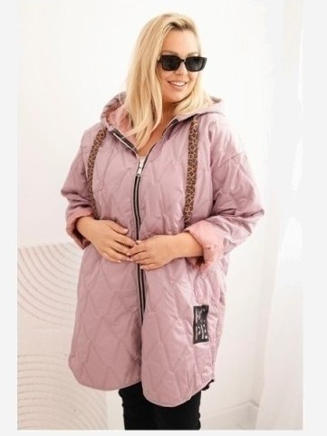 Dámska bunda Plus Size prešívaná s kapucňou a nápisom HOPE tmavo ružová
