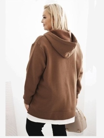Dámska zateplená mikina Plus Size s kapucňou a výstrihom do V hnedá