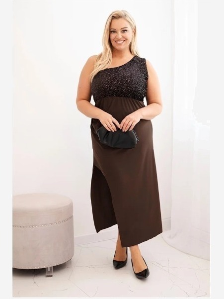 Dámske večerné šaty Plus Size na jedno rameno hnedá