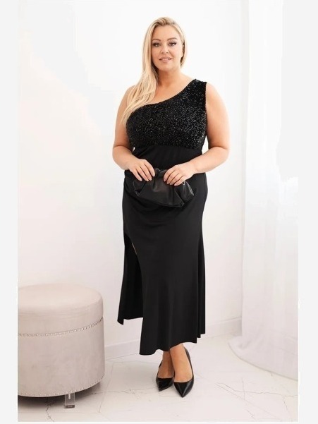 Dámske večerné šaty Plus Size na jedno rameno čierna