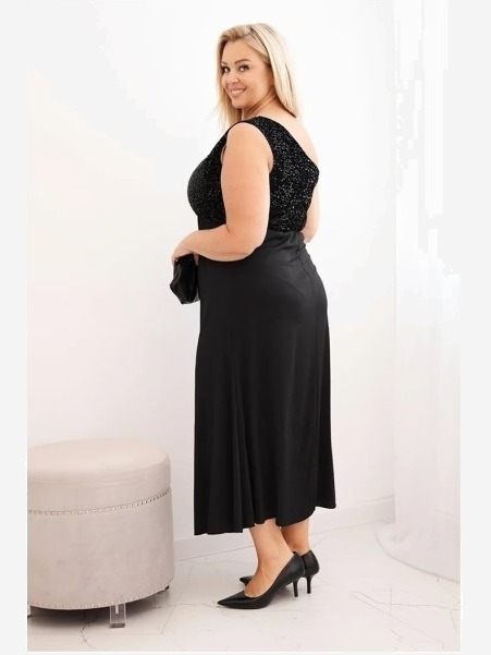 Dámske večerné šaty Plus Size na jedno rameno čierna