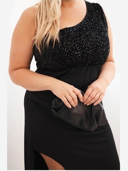 Dámske večerné šaty Plus Size na jedno rameno čierna