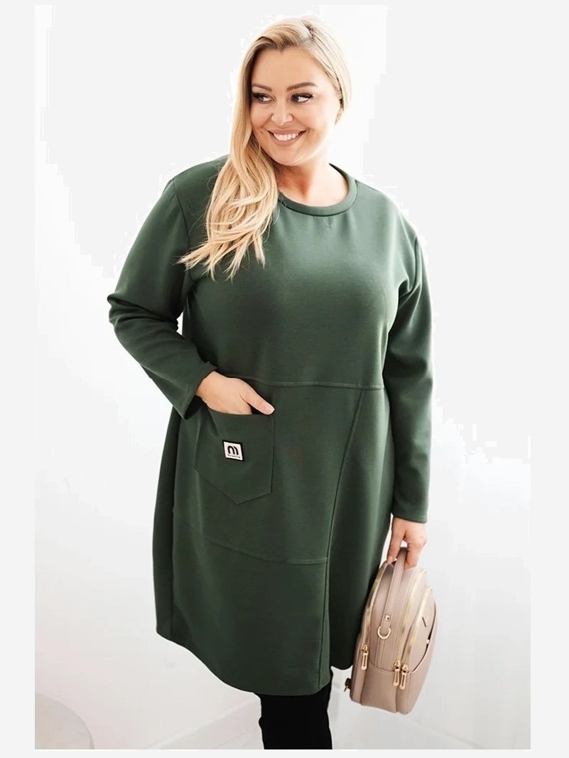 Šaty Plus Size s vreckom a 3/4 rukávom maslo khaki