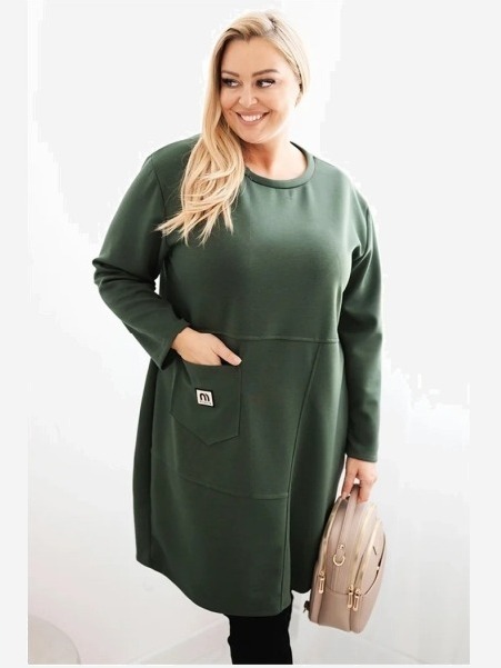 Šaty Plus Size s vreckom a 3/4 rukávom maslo khaki