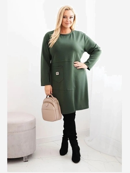 Šaty Plus Size s vreckom a 3/4 rukávom maslo khaki