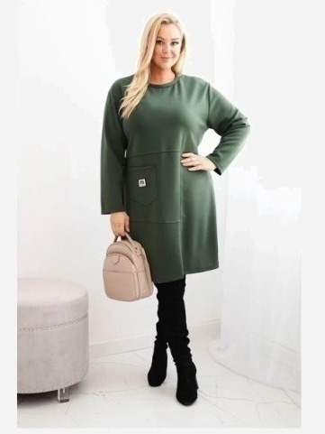 Šaty Plus Size s vreckom a 3/4 rukávom maslo khaki