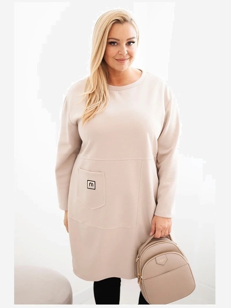 Dámska sukňa Plus Size maslo s vreckom a 3/4 rukávom béžová