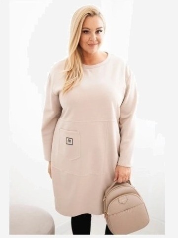Dámska sukňa Plus Size maslo s vreckom a 3/4 rukávom béžová