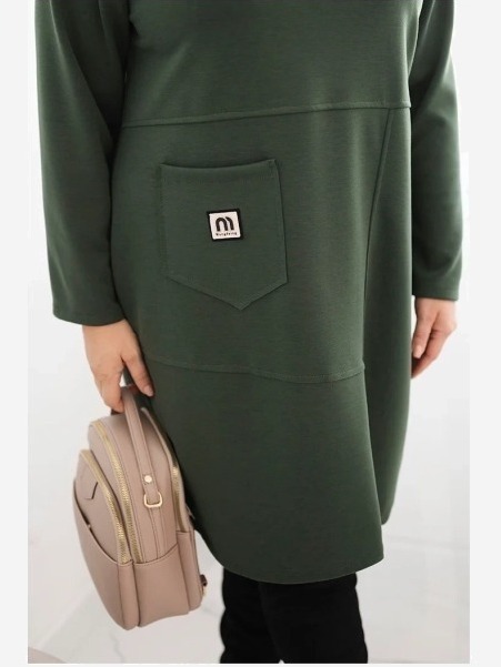 Šaty Plus Size s vreckom a 3/4 rukávom maslo khaki