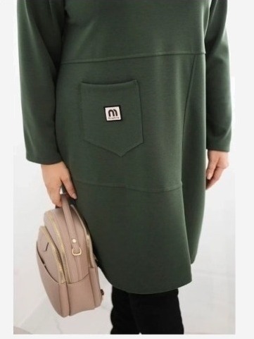 Šaty Plus Size s vreckom a 3/4 rukávom maslo khaki