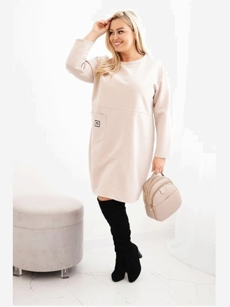 Dámska sukňa Plus Size maslo s vreckom a 3/4 rukávom béžová