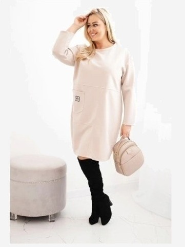 Dámska sukňa Plus Size maslo s vreckom a 3/4 rukávom béžová