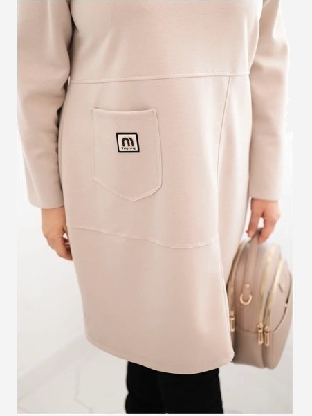 Dámska sukňa Plus Size maslo s vreckom a 3/4 rukávom béžová