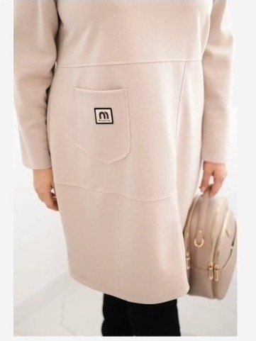 Dámska sukňa Plus Size maslo s vreckom a 3/4 rukávom béžová