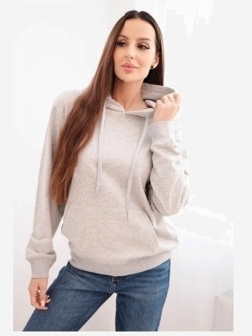 Dámska mikina s kapucňou a klokankou z bavlny svetlo šedá