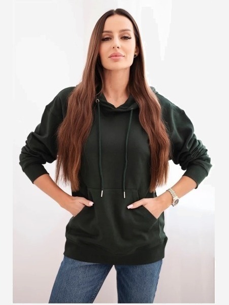 Dámska mikina s kapucňou a klokankou z bavlny tmavozelená