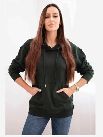 Dámska mikina s kapucňou a klokankou z bavlny tmavozelená