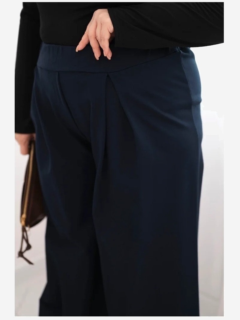 Dámske nohavice Plus Size so širokými nohavicami a skladaním modré