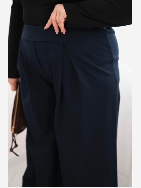 Dámske nohavice Plus Size so širokými nohavicami a skladaním modré