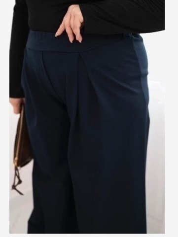 Dámske nohavice Plus Size so širokými nohavicami a skladaním modré