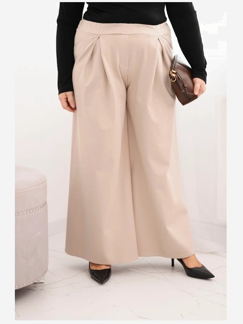 Dámske nohavice Plus Size so širokými nohavicami a plisovaním béžové