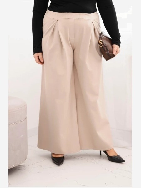 Dámske nohavice Plus Size so širokými nohavicami a plisovaním béžové