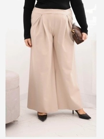 Dámske nohavice Plus Size so širokými nohavicami a plisovaním béžové