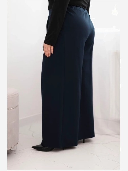 Dámske nohavice Plus Size so širokými nohavicami a skladaním modré