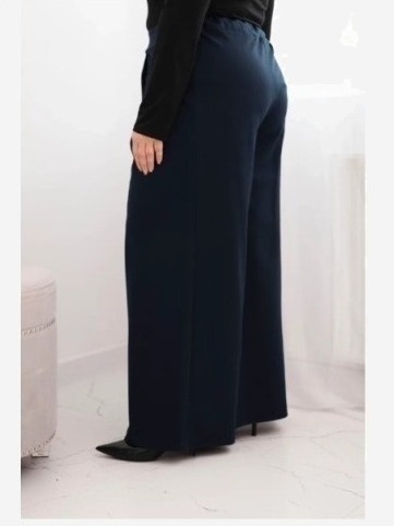 Dámske nohavice Plus Size so širokými nohavicami a skladaním modré