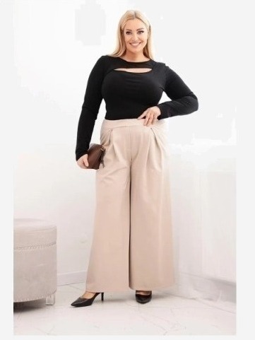 Dámske nohavice Plus Size so širokými nohavicami a plisovaním béžové