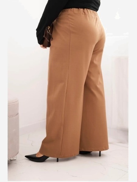 Dámske nohavice Plus Size so širokými nohavicami a plisovaním camelové