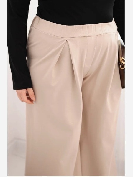 Dámske nohavice Plus Size so širokými nohavicami a plisovaním béžové