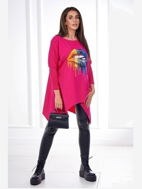 Blúzka oversize s potlačou dúhových pier fuchsie