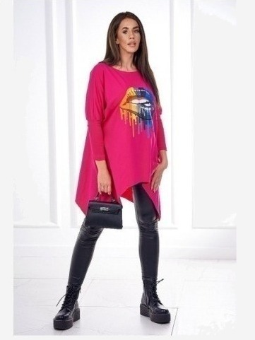 Blúzka oversize s potlačou dúhových pier fuchsie