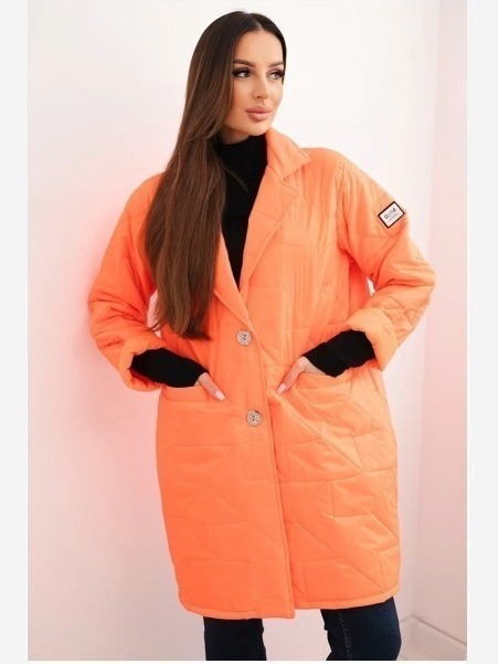 Dámska bunda Plus Size prešívaná s ozdobnými gombíkmi a golierom oranžový neon