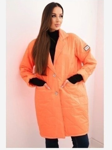 Dámska bunda Plus Size prešívaná s ozdobnými gombíkmi a golierom oranžový neon