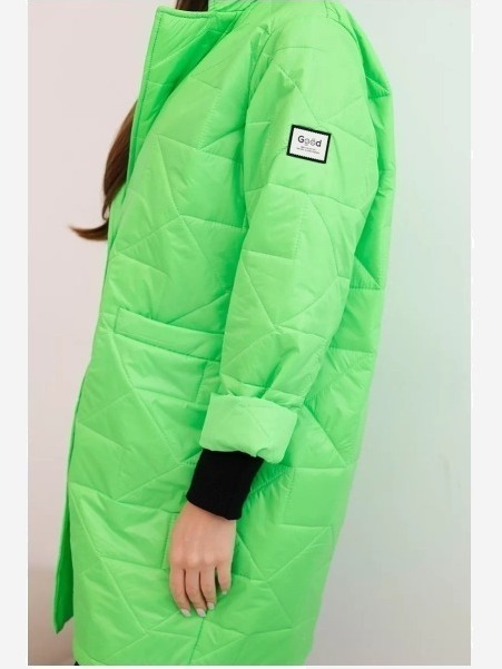 Dámska bunda Plus Size prešívaná s ozdobnými gombíkmi a golierom zelený neon
