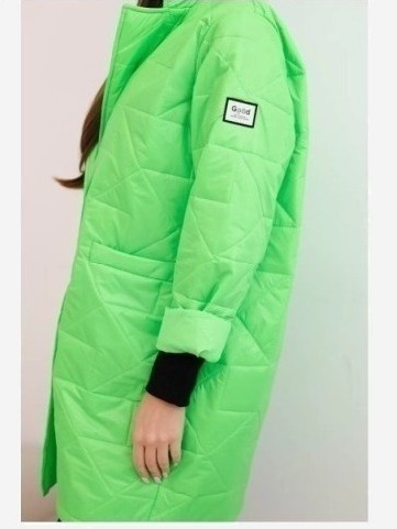Dámska bunda Plus Size prešívaná s ozdobnými gombíkmi a golierom zelený neon