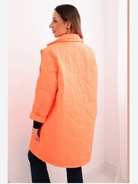 Dámska bunda Plus Size prešívaná s ozdobnými gombíkmi a golierom oranžový neon