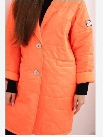 Dámska bunda Plus Size prešívaná s ozdobnými gombíkmi a golierom oranžový neon