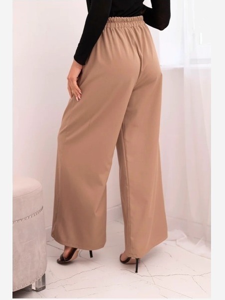 Dámske elegantné nohavice so širokým nohavcom a ozdobným kvetom fango
