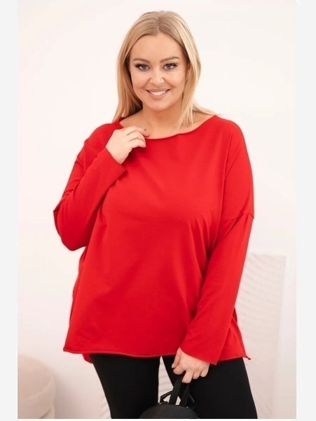 Dámska blúzka Plus Size asymetrická s dlhým rukávom červená